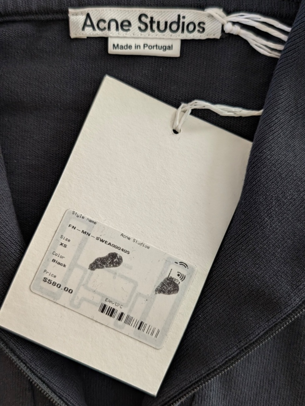 ACNE STUDIOS Half Zip Black XS Embroidered 1996 Logo Cotton Funnel Neck Pullover - Picture 5 of 14